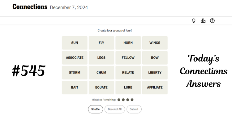 NYT Connections Hint Today Answers For Saturday, December 7, 2024 | Tellagraph.com