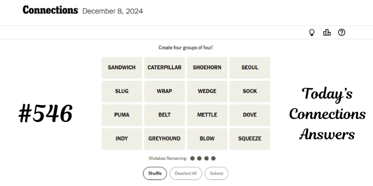 NYT Connections Hint Today Answers For Sunday, December 8, 2024 | Tellagraph.com