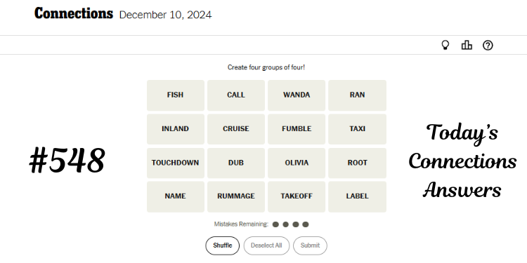 NYT Connections Hint Today Answers For Tuesday, December 10, 2024 | Tellagraph.com