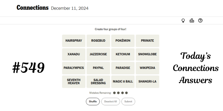 NYT Connections Hint Today Answers For Wednesday, December 11, 2024 | Tellagraph.com